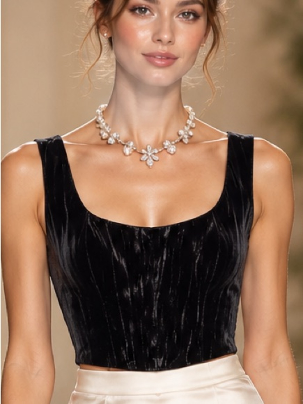 Chelsea & Violet S Black Velvet Scoop Neck Sleeveless Crop Top SIZE:S NWT
